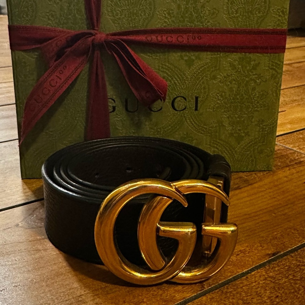 REVERSIBLE LEATHER BELT WITH DOUBLE G BUCKLE